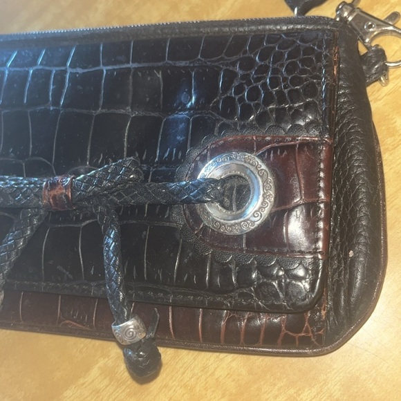 Brighton Black & Brown leather faux Crocodile texture Embossed Crossbody Bag - Picture 3 of 13